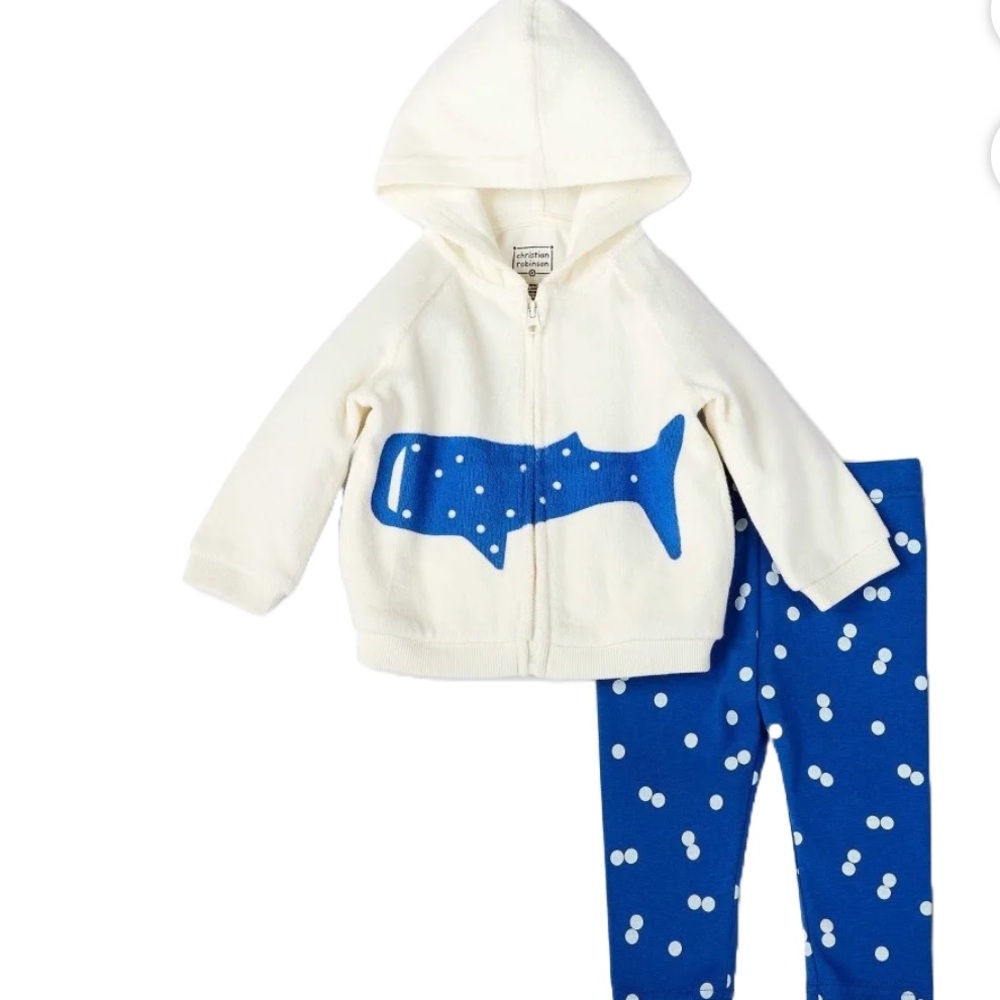 Christian Robinson x Target Baby Whale Print Hoodie & Bottom Set- (Cream/Blue